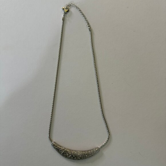 Beautiful Filigree Silver Tone Collar Necklace- Rhinestones, Twisted Adj Chain - Picture 7 of 8